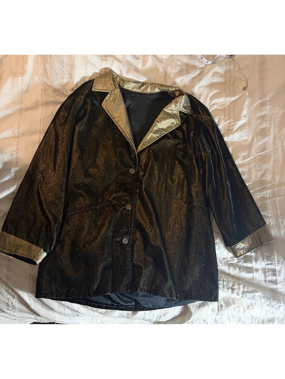 Vintage Black & Gold Metallic Statement Blazer Jacket Oversized Glam Approx XL